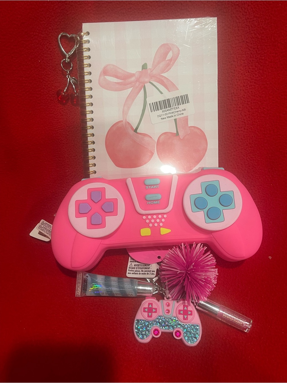 Pink Writing Journal with Game Controller Pencil Storage & Charm Bundle